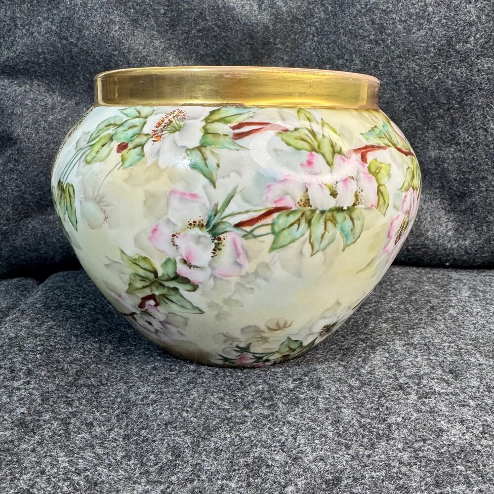 Antique Delinieres & Cie D&C Limoges France Porcelain Jardiniere Vase Pink Roses
